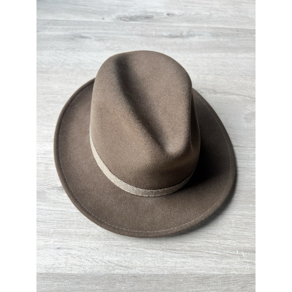Dorfman Pacific Mens Wool Felt Outback Hat Brown Leather Band Feather Large USA - Picture 2 of 8